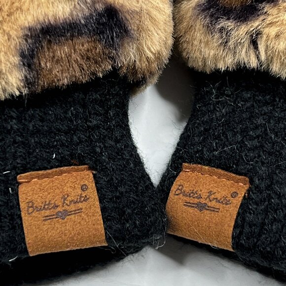 Britt's Knits Leopard Print Convertible Mittens Plush Vegan Fur Gloves - OS - Picture 3 of 7